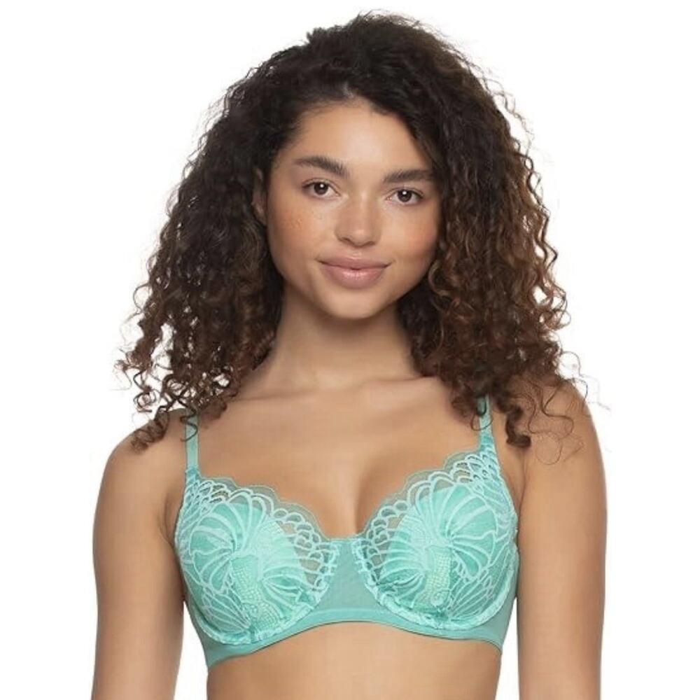 Felina Paramour Tempting Lace Bra Teal Green Size 34G Underwire Full Coverage